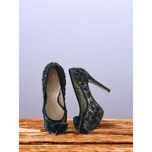 Joan and David Dacutie Black Lace Heels Size 7.5M Formal Evening Wear